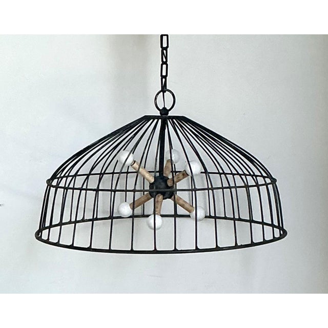 Mid-Century Modern Vintage Monumental Industrial Metal Cage Pendant Light For Sale - Image 3 of 13