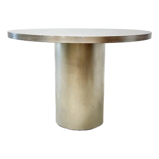 Vintage Brushed Stainless Steel Round Pedestal Dining Table For Sale