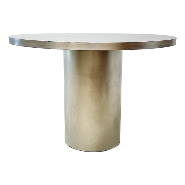 Vintage Brushed Stainless Steel Round Pedestal Dining Table For Sale