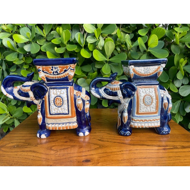 Vintage Blue Glazed Elephant Planters, Pair For Sale In Naples, FL - Image 6 of 11