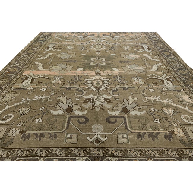 Taupe 12 X 15 Antique Malayer Persian Wool Rug in Earthy Tones With Vine Motifs For Sale - Image 8 of 11