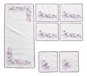 Hand-Embroidered Linen Tablecloths, 1940s, Set of 7