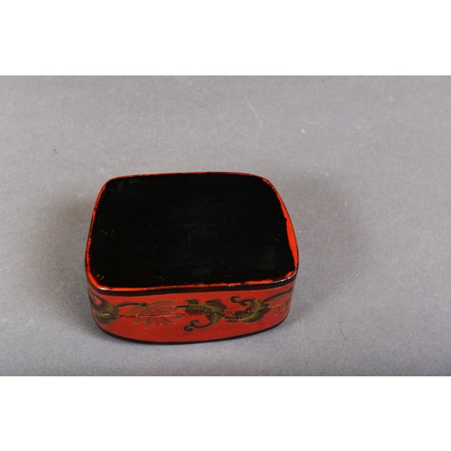 Wood Antique Chinese Red Lacquered Covered Trinket Boxes—A Pair For Sale - Image 7 of 7
