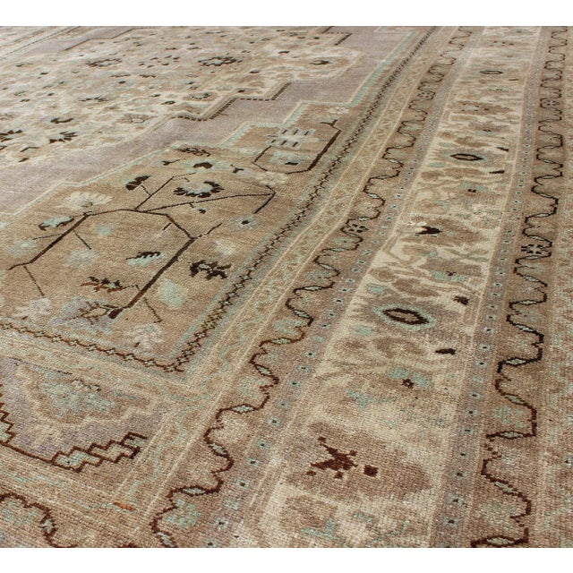 Lavender Vintage Turkish Floral Medallion Oushak in Earth Tones, Lavender, and Ice Blue 7'2 X 11'0 For Sale - Image 8 of 9