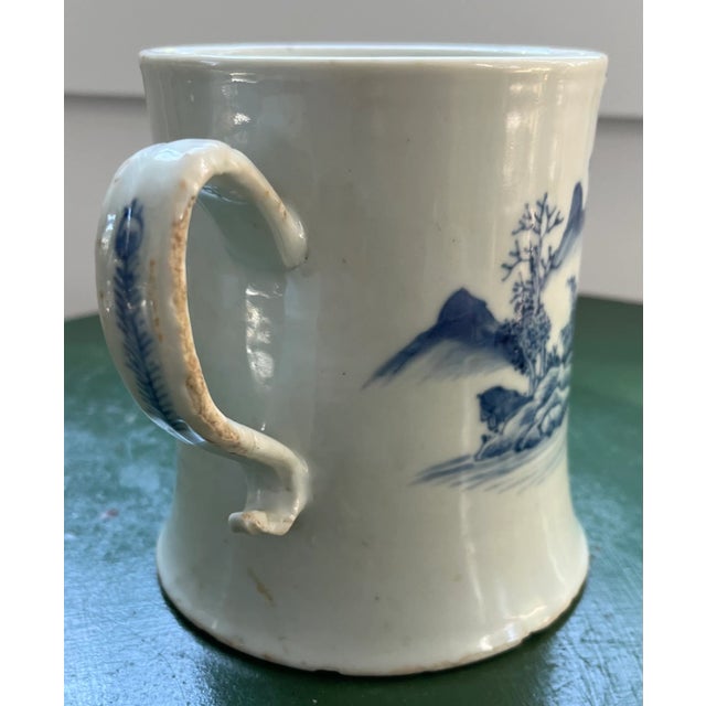 Antique 18th Century Chinese Kangxi Blue & White Export Porcelain Tankard Mug With Rocky Landscape For Sale In New York - Image 6 of 12