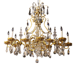 Antique French Crystal and Bronze Dore Chandelier Aux Beliers, Circa 1850