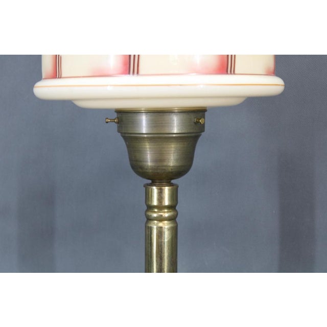 Brass Table Lamp with Wooden Base and Glass Shade, 1940s For Sale - Image 3 of 14