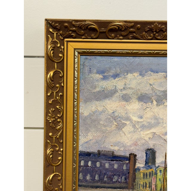 Artist: Jens Kongshammer (1884-1974) This is a beautiful early 19th century oil on canvas "City Canal" depicting a village...