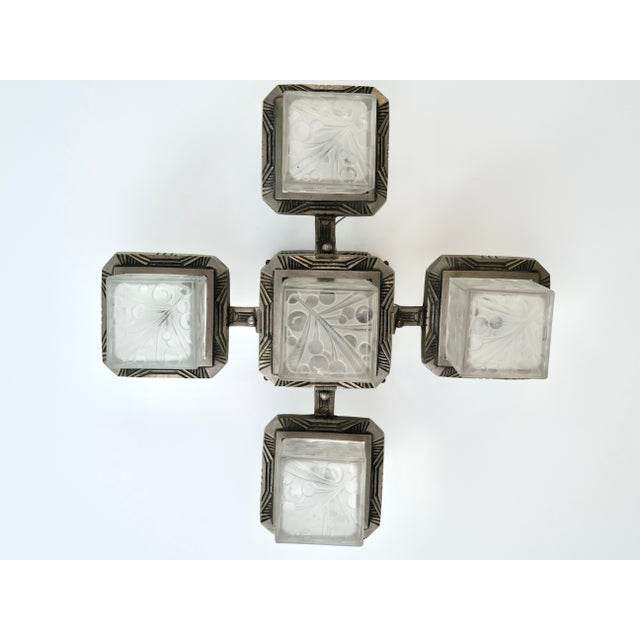 Ceiling Lamp with Cubist Glass Shades, 1930s, in Good conditions. Designed 1920 to 1949 Up to 250V (Europe/UK...