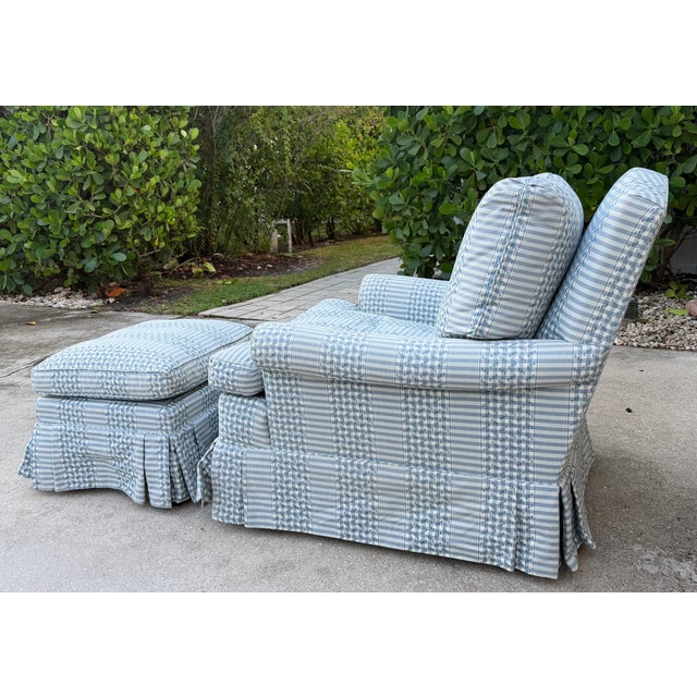 Vintage Skirted Lounge Chair & Ottoman With Carved Claw Feet For Sale - Image 15 of 17
