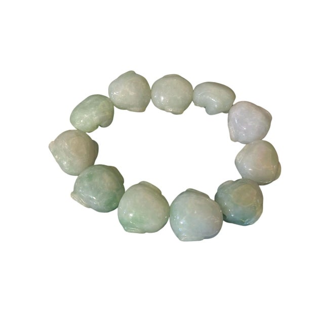 1980s Jadeite Jade Smiling Buddha Heads Bracelet 11 Beads For Sale - Image 5 of 5