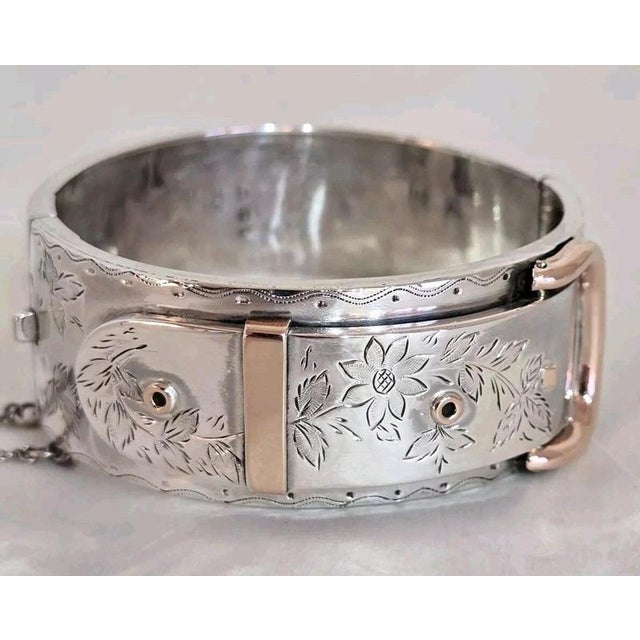 Antique Victorian Sterling Silver Aesthetic Belt Buckle Bangle, 1885 For Sale - Image 3 of 18