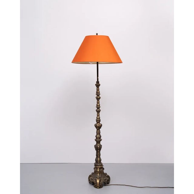 Orange Baroque Revival Brass Floor Lamp, France, 1950s For Sale - Image 8 of 8