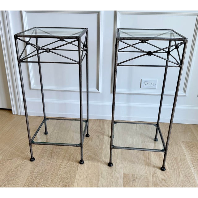 Pair of Vintage Silvered Iron Neoclassical Pedestals / Side Tables / Plant Stands For Sale - Image 9 of 10