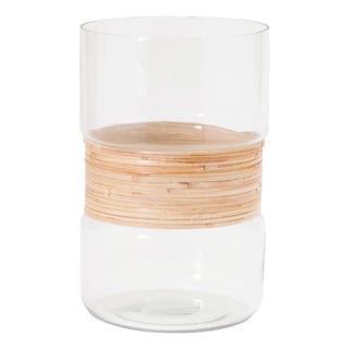 Glass Candle Holder with Bamboo Accent (Set of 2) For Sale