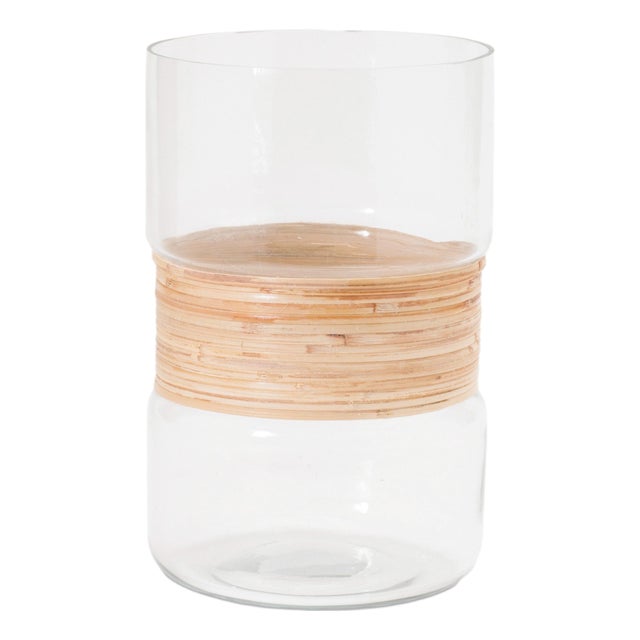 Glass Candle Holder with Bamboo Accent (Set of 2) For Sale