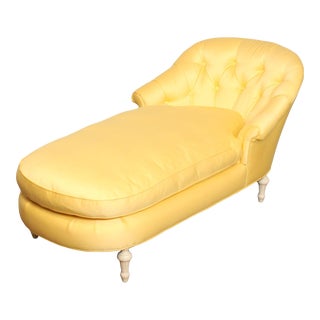 Late 20th Century French Louis XVI Style Tufted Back Yellow Chaise Lounge For Sale