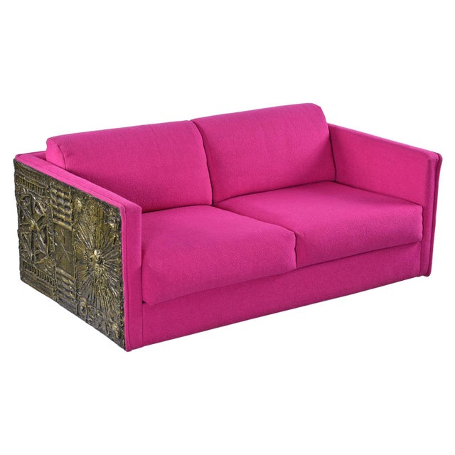 Pink Adrian Pearsall Craft Associates Pink Paul Evans Style Brutalist Loveseat Sofa For Sale - Image 8 of 16