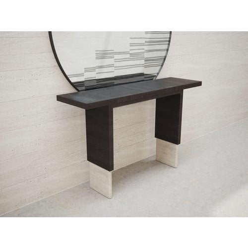Wood Roma Minimalistic Console in Black Oak and Light Beigetravertine by Ultramobili For Sale - Image 7 of 9