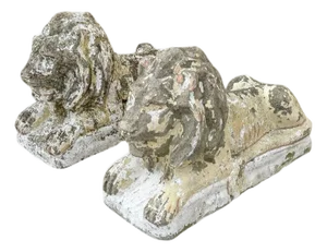 Vintage Classical Style Cast Cement Concrete Guardian Entry Lions - Pair
