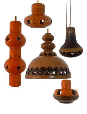 Five Mixed Glazed Ceramic Pendant Light, 1970s