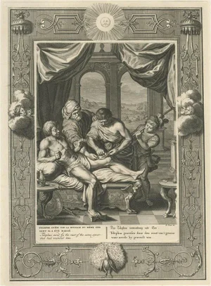 Picart, Illustration of a Wounded Telephos After Consulting the Oracle of Delphi, 1733, Print