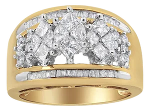 10K Yellow and White Gold 1 1/2 Cttw Pear Shaped 3 Stone Style Diamond Ring Band (H-I Color, SI1-SI2 Clarity) - Ring - Size 7