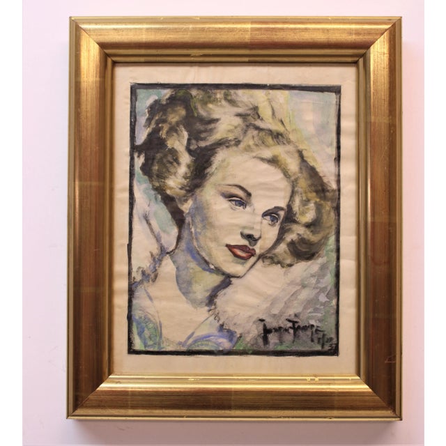 Justin Faivre " Young Mid-Century Modern Woman " Watercolor For Sale In San Francisco - Image 6 of 6