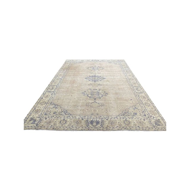 Handwoven 10x15 oldTurkish Sparta Area Rug featuring an elegant medallion and corners design on a taupe field surrounded...