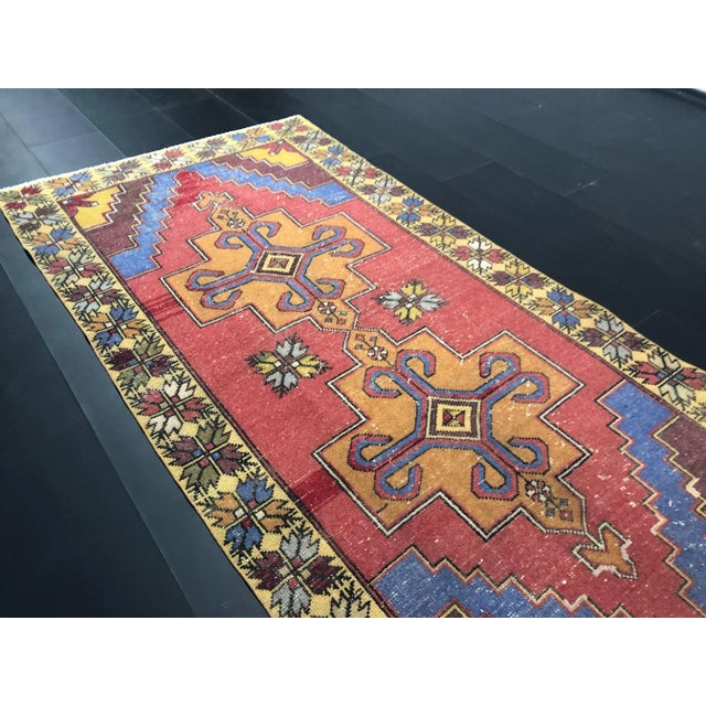 Red Red Orange and Yellow Faded Oushak Turkish Traditional Vintage Tribal Area Rug For Sale - Image 8 of 11
