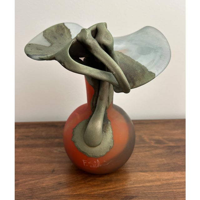 F. Silviy Signed Italian Art Glass Vase – Sculptural Pâte De Verre & Patinated Metal – Murano, Venice Italy – 20th Century For Sale - Image 13 of 15