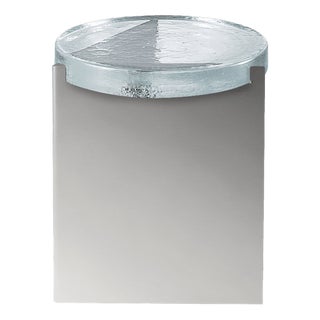 Alwa One Side Table with Transparent Top & Brushed Stainless Steel Base by Sebastian Herkner for Pulpo For Sale