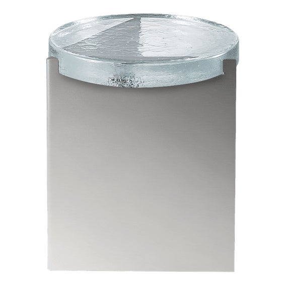 Alwa One Side Table with Transparent Top & Brushed Stainless Steel Base by Sebastian Herkner for Pulpo For Sale