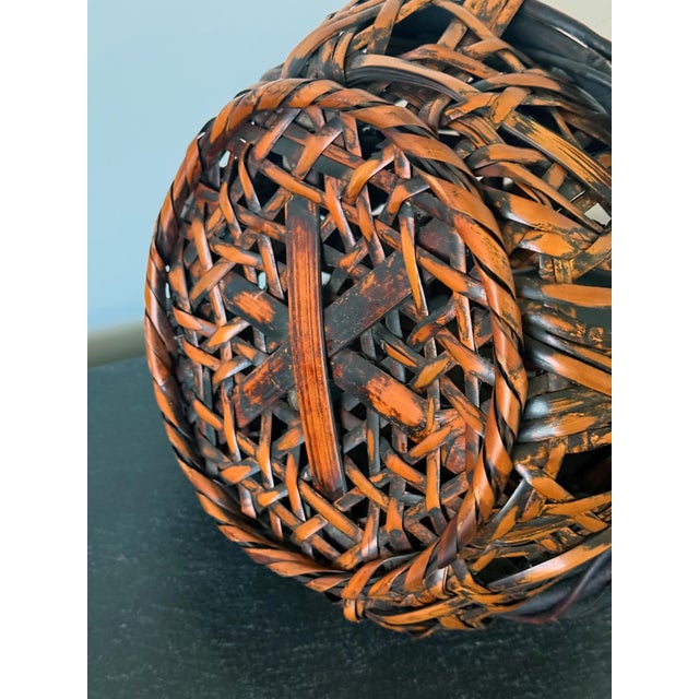 Antique Japanese Smoked Bamboo Basket Ikebana Mingei For Sale - Image 11 of 18