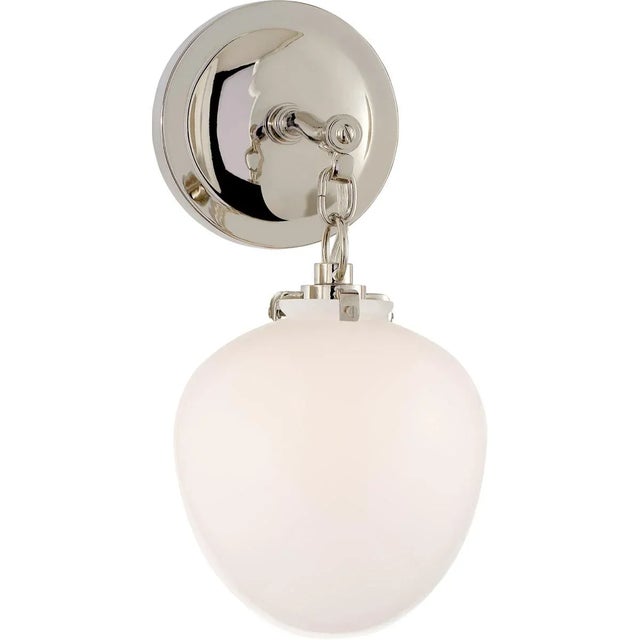 Transitional Thomas O'Brien for Visual Comfort Signature Katie Small Acorn Sconce in Polished Nickel with White Glass For Sale - Image 3 of 4