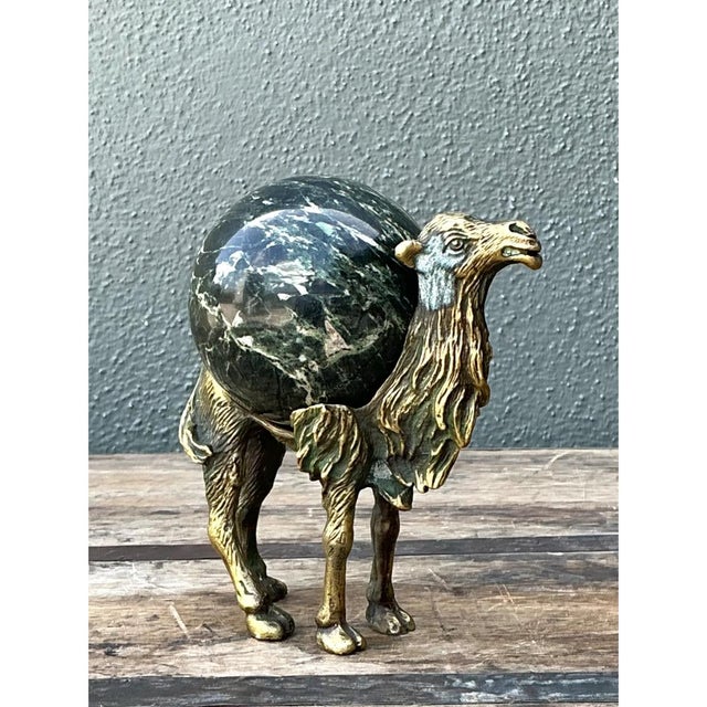 Vintage Brass Camel With Stone Sphere For Sale - Image 4 of 12