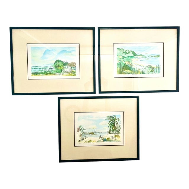 Coastal French Alexandre Minguet (1937-1996) Signed Prints of the Caribbean -- Set of 3 For Sale