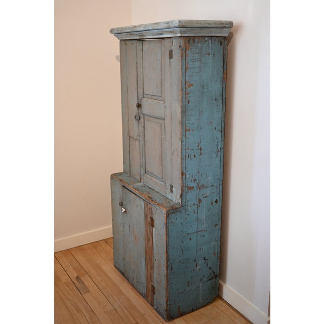 Blue American Primitive Stepback Cupboard For Sale - Image 8 of 10