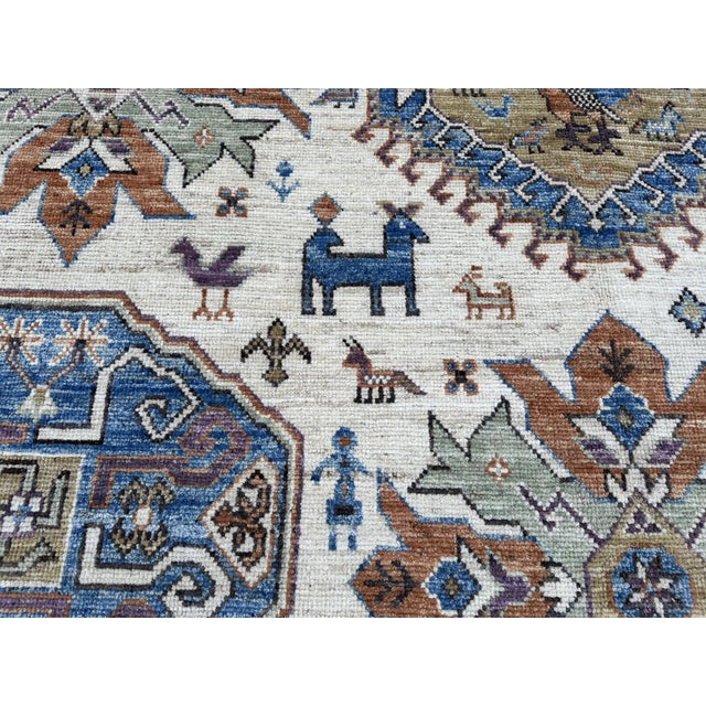 8x9.11 Kazak Design Carpet With Animals, Ivory For Sale - Image 11 of 12