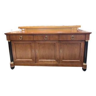 Late 20th Century Baker Palladian Collection Neoclassical Walnut Sideboard With Ebonized Columns For Sale