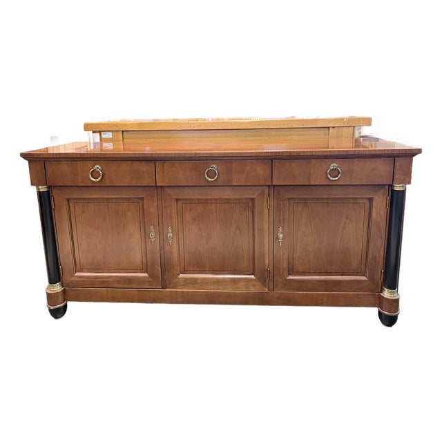 Late 20th Century Baker Palladian Collection Neoclassical Walnut Sideboard With Ebonized Columns For Sale