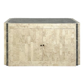 Vintage Sideboard in Stone Marquetry and Brass Inlay, 1980s For Sale