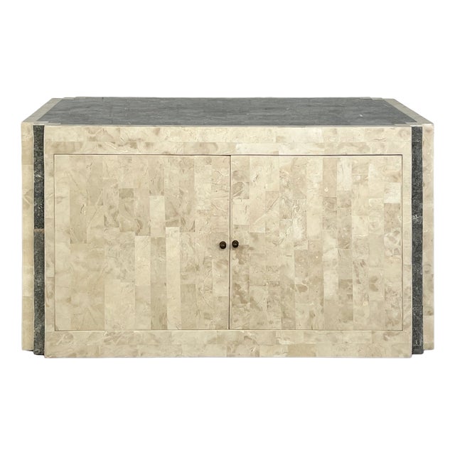 Vintage Sideboard in Stone Marquetry and Brass Inlay, 1980s For Sale
