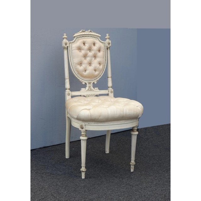 Vintage Rococo Louis XVI Style Off White French Chair For Sale - Image 4 of 11