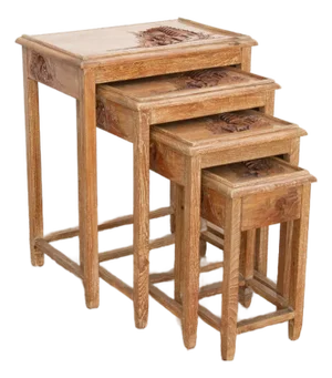 Set of Four, Mid-Century Carved Nesting Tables