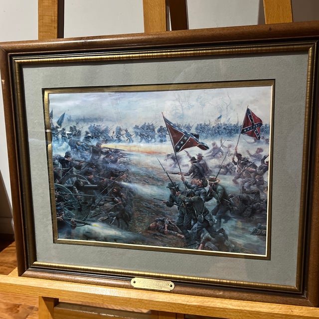 Blue Offset Print of Mort Kunstler Art Titled the High Water Mark Made in 1986 Framed Under Glass For Sale - Image 8 of 9