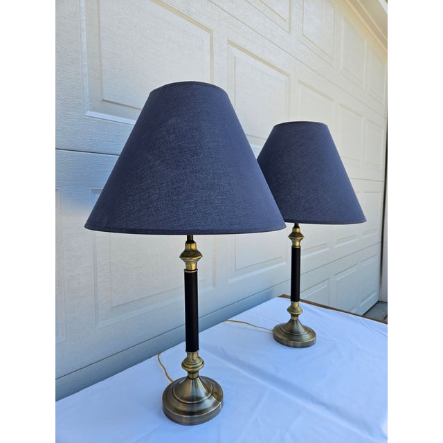 Late 20th Century Blue and Brass Lamps - a Pair For Sale - Image 4 of 16
