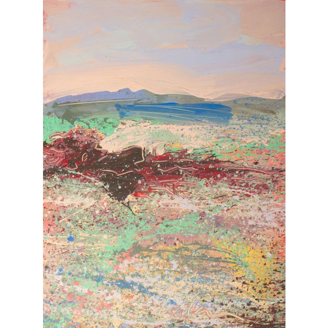 A 1980s acrylic on paper painting by the American artist Harry Hilson (1935-2004). This work depicts an abstracted...