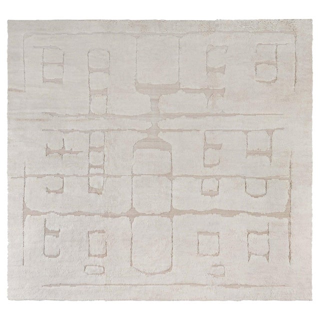 Modern Moroccan High-Low Wool Rug with Geometric Design by Doris Leslie Blau For Sale