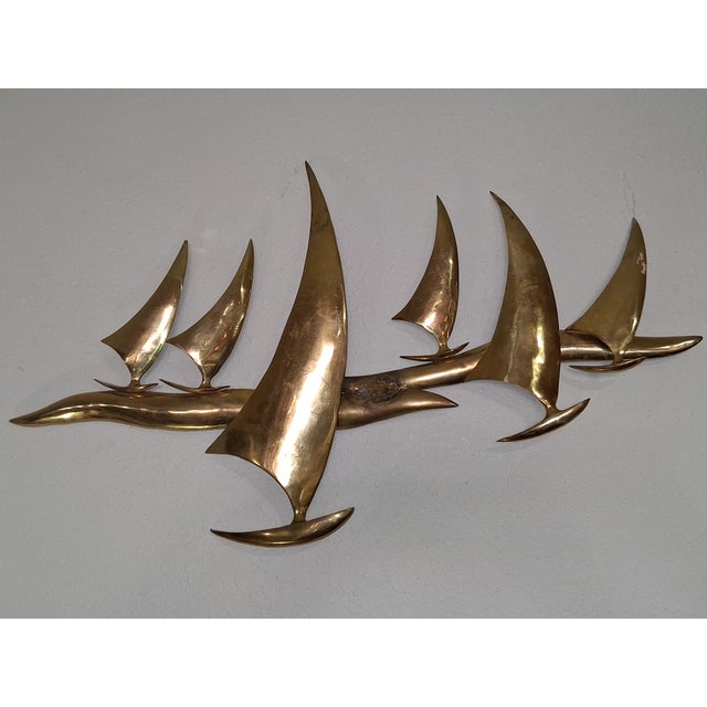 Mid 20th Century Mid-Century Brass Nautical Sailboat Wall Hanging Signed Bijan For Sale - Image 5 of 8